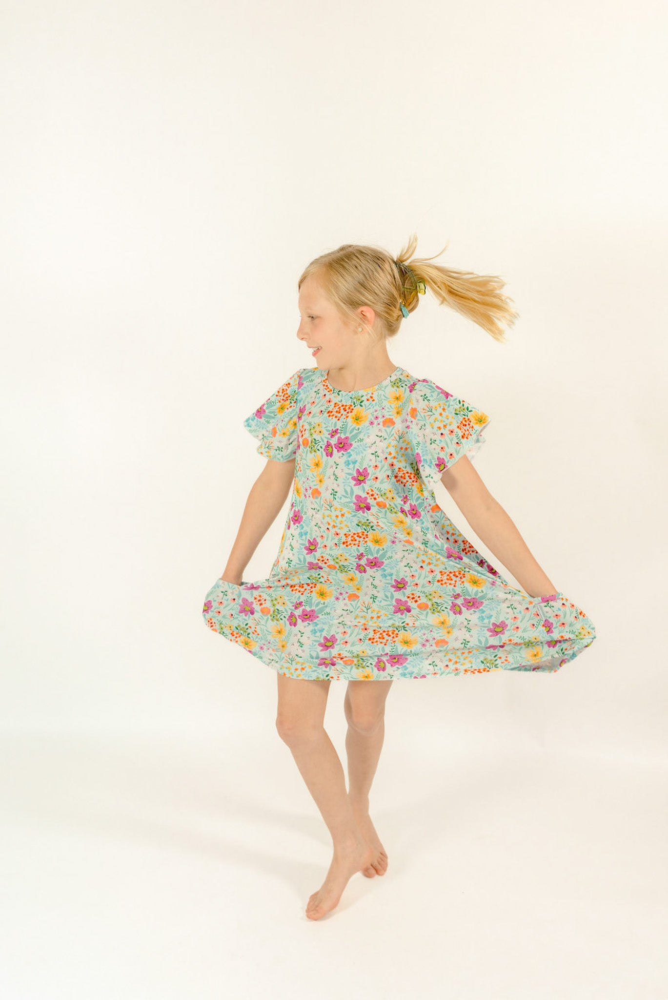Garden Daydream Ribbed Bamboo Slouchy Twirl Dress with Pockets